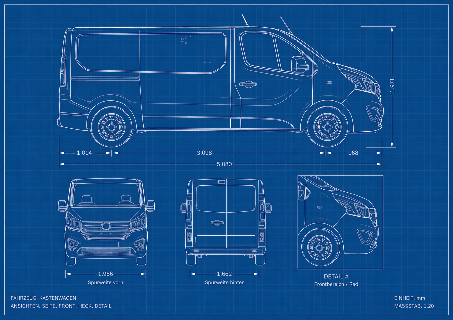 Opel Vivaro Cargo L2H1 – technische Zeichnung
